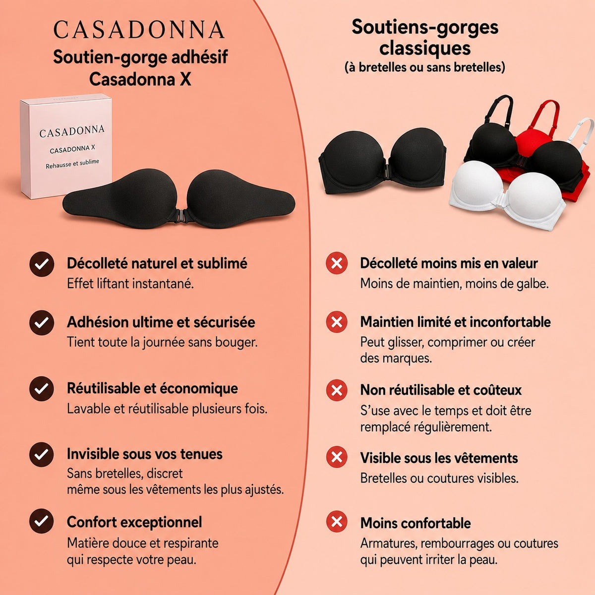 Soutien-gorge push-up invisible sans bretelles